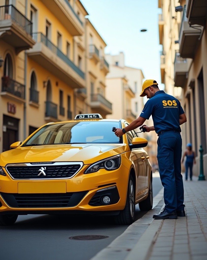 Technicien dépannant un taxi à Tunis